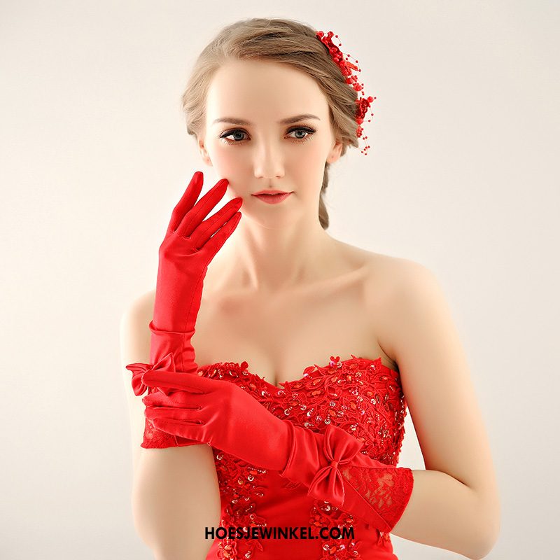 Handschoenen Dames Jurk Lange Bruid, Handschoenen Huwelijk Handschoen Rot Weiß