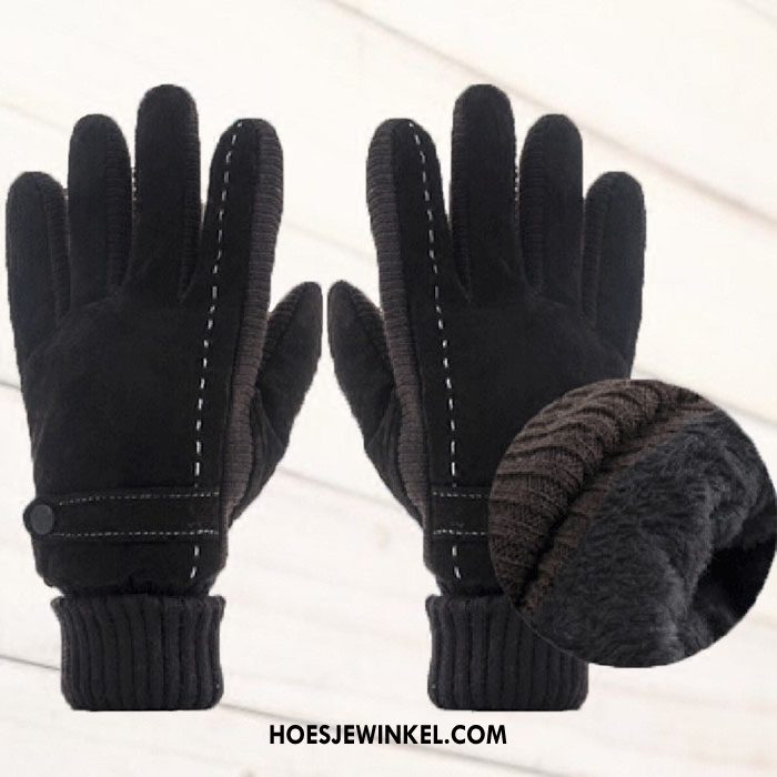 Handschoenen Heren Winter Echt Leer Outdoor, Handschoenen Cyclus Pluche