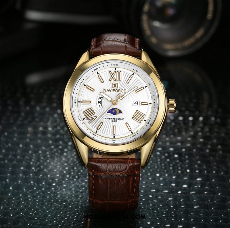 Horloges Heren Europa Leer Mannen, Horloges Horloge Nieuw Weiß Braun Gold