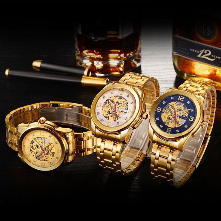 Horloges Heren Horloge Mannen Strass, Horloges Waterdicht Automatisch Gelb Gold