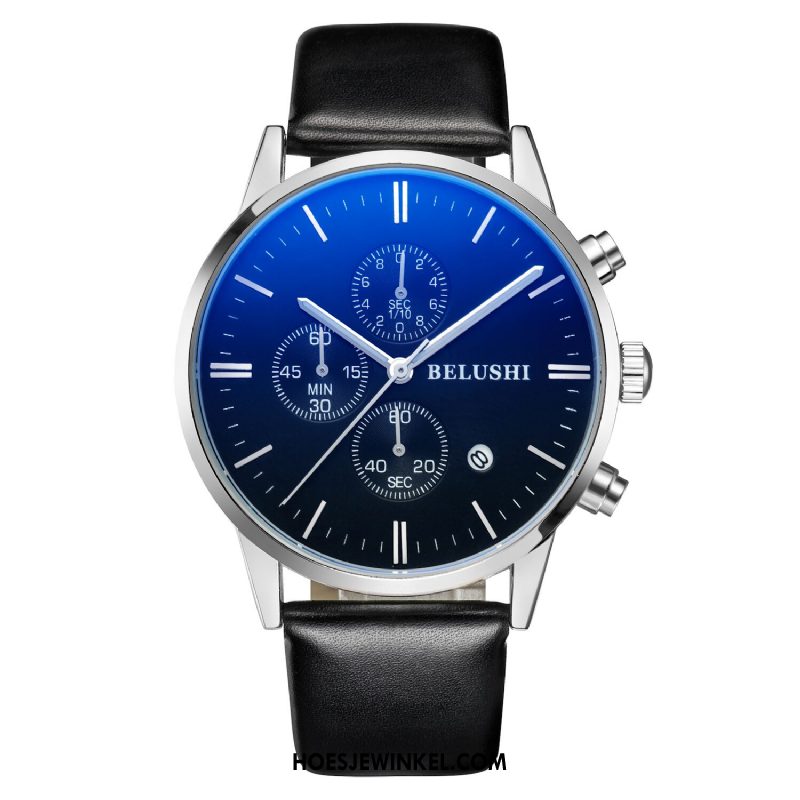 Horloges Heren Mode Horlogeband Sport, Horloges Student Business Schwarz Silber