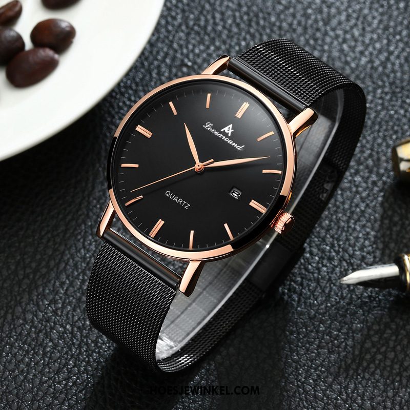 Horloges Heren Sport Mesh Trend, Horloges Quartz Horloge Mode Schwarz Gold