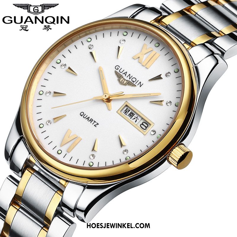 Horloges Heren Trend Echte Mannen, Horloges Waterdicht Casual Weiß Gold