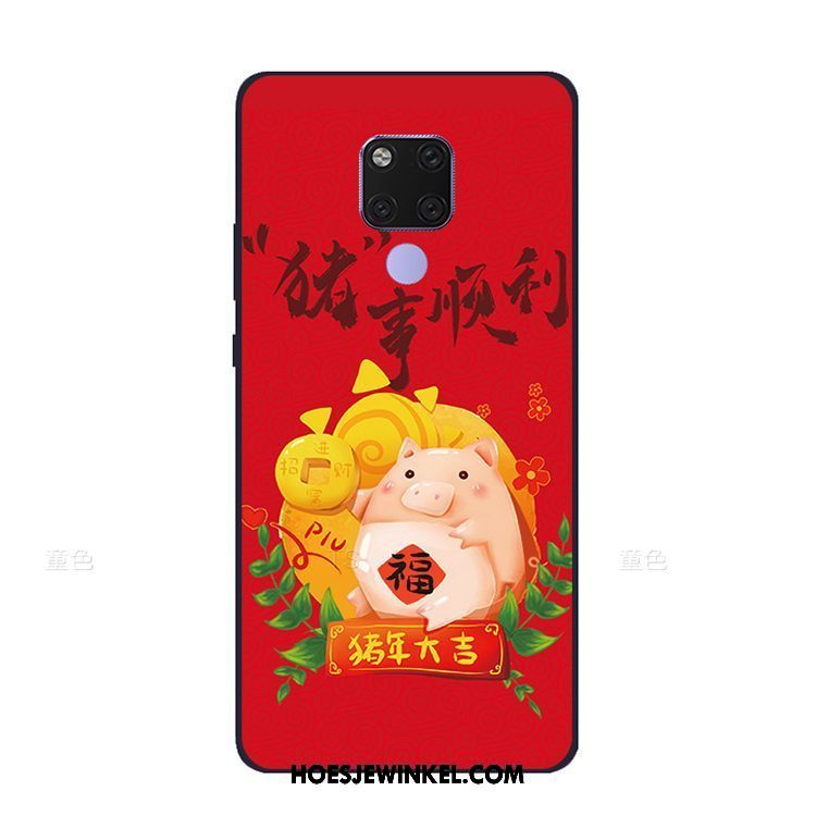 Huawei Mate 20 X Hoesje Vintage Rood Chinese Stijl, Huawei Mate 20 X Hoesje Schrobben Mobiele Telefoon