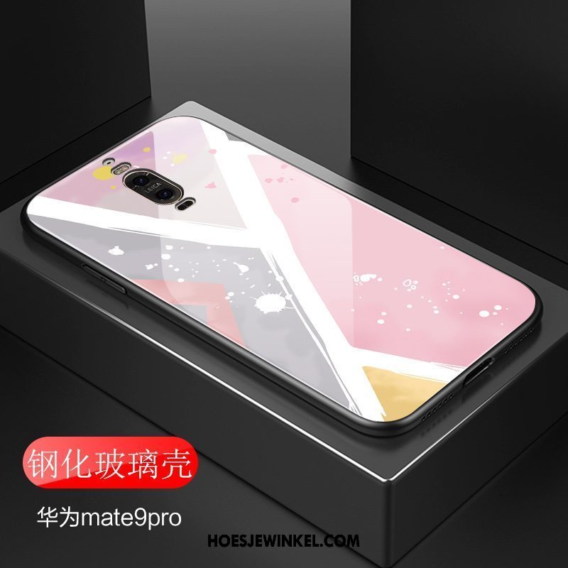 Huawei Mate 9 Pro Hoesje Glas Roze Patroon, Huawei Mate 9 Pro Hoesje High End Geometrie
