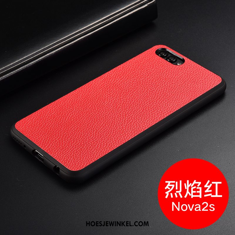Huawei Nova 2s Hoesje Anti-fall All Inclusive Rood, Huawei Nova 2s Hoesje Bescherming Leren Etui