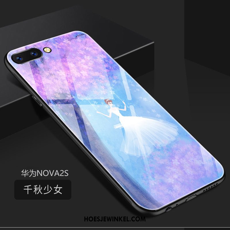 Huawei Nova 2s Hoesje Scheppend Gehard Glas Siliconen, Huawei Nova 2s Hoesje Trend Purper