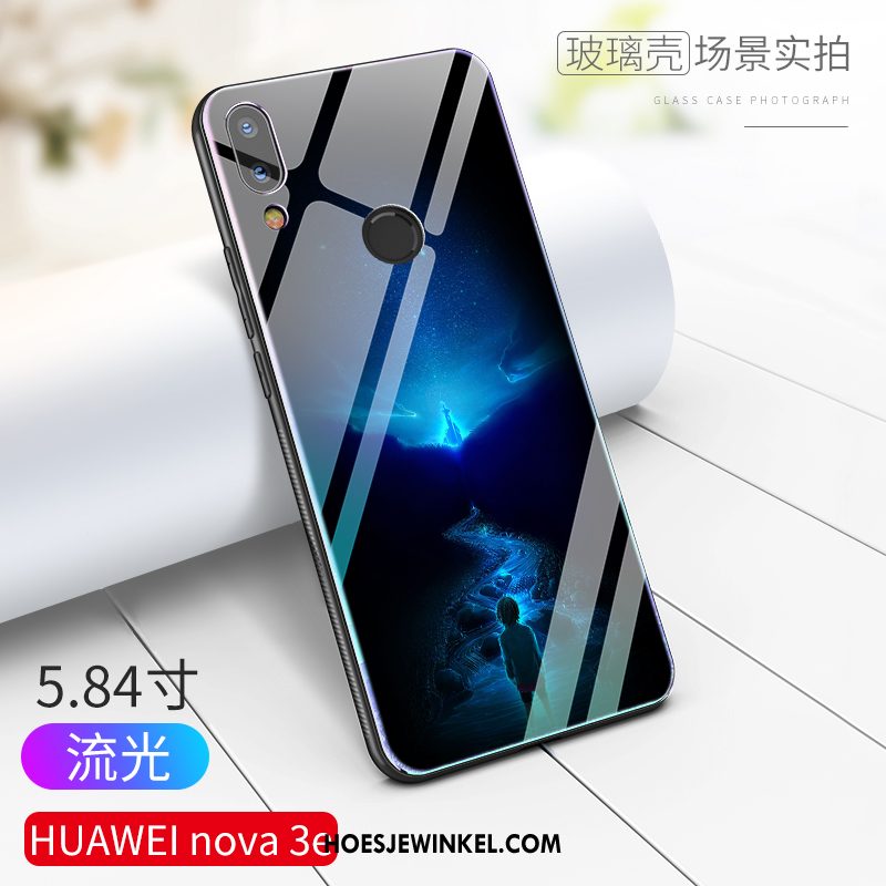 Huawei Nova 3e Hoesje Mobiele Telefoon Scheppend All Inclusive, Huawei Nova 3e Hoesje Anti-fall Blauw