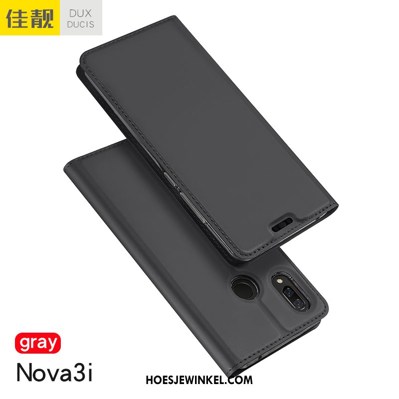 Huawei Nova 3i Hoesje Leren Etui Kaart Zwart, Huawei Nova 3i Hoesje Lichte En Dun Anti-fall