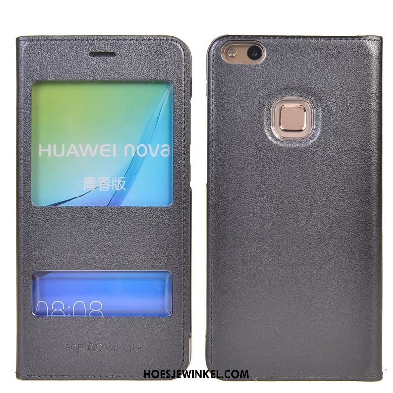 Huawei P10 Lite Hoesje Mobiele Telefoon All Inclusive Folio, Huawei P10 Lite Hoesje Leren Etui Grijs