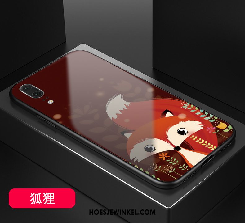Huawei P20 Hoesje Rood Hard Anti-fall, Huawei P20 Hoesje Glas Hoes