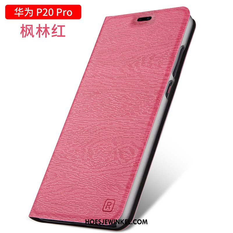 Huawei P20 Pro Hoesje Clamshell All Inclusive Leren Etui, Huawei P20 Pro Hoesje Roze Anti-fall