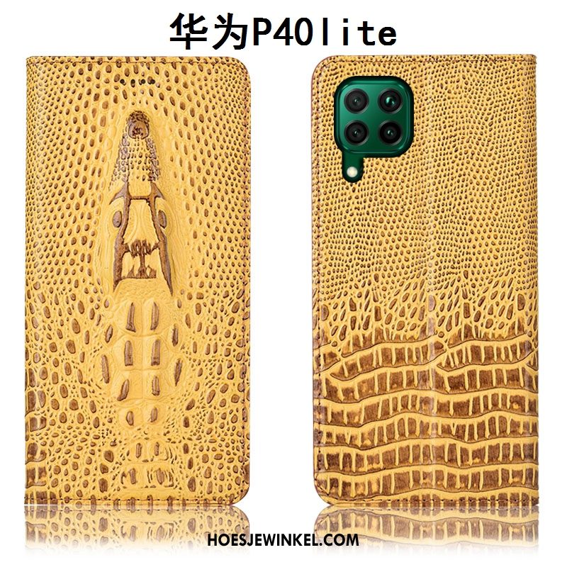 Huawei P40 Lite Hoesje Hoes All Inclusive Mobiele Telefoon, Huawei P40 Lite Hoesje Geel Leren Etui