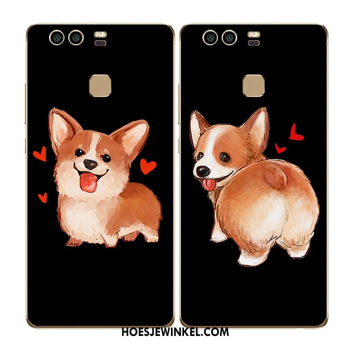 Huawei P9 Hoesje Lovers Mobiele Telefoon Hond, Huawei P9 Hoesje Spotprent Zwart