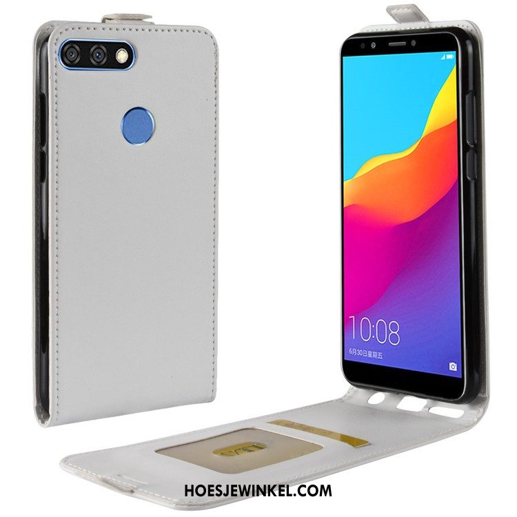 Huawei Y7 2018 Hoesje Mobiele Telefoon Leren Etui Folio, Huawei Y7 2018 Hoesje Wit