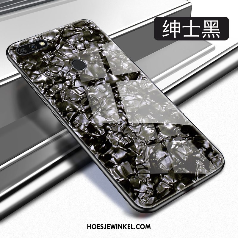 Huawei Y7 2018 Hoesje Zwart Glas Hoes, Huawei Y7 2018 Hoesje Mobiele Telefoon