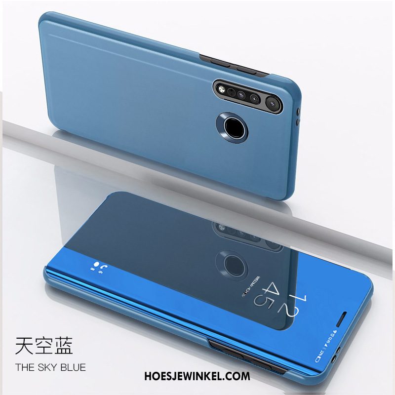 Moto G8 Plus Hoesje Folio Nieuw Blauw, Moto G8 Plus Hoesje Spiegel Mobiele Telefoon