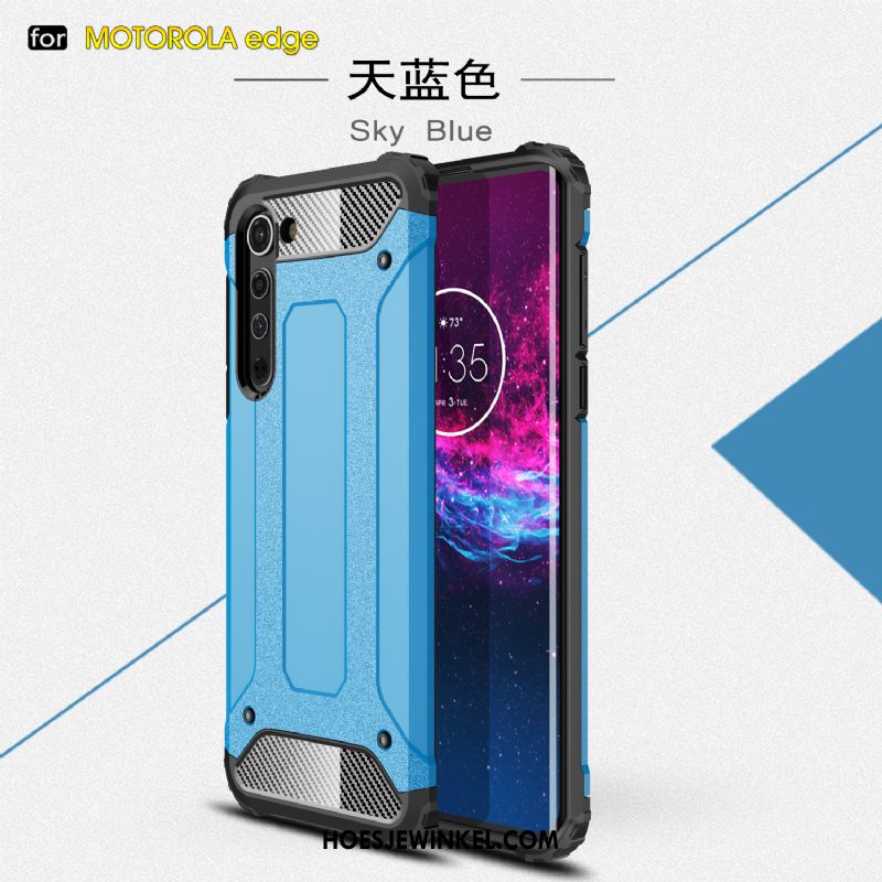Motorola Edge Hoesje Blauw Hard Mobiele Telefoon, Motorola Edge Hoesje Hoes Drie Verdedigingen