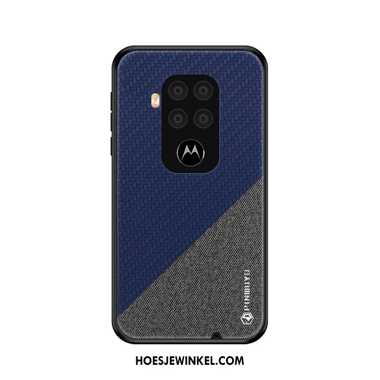 Motorola One Zoom Hoesje Blauw Mobiele Telefoon Canvas, Motorola One Zoom Hoesje Patroon Dun