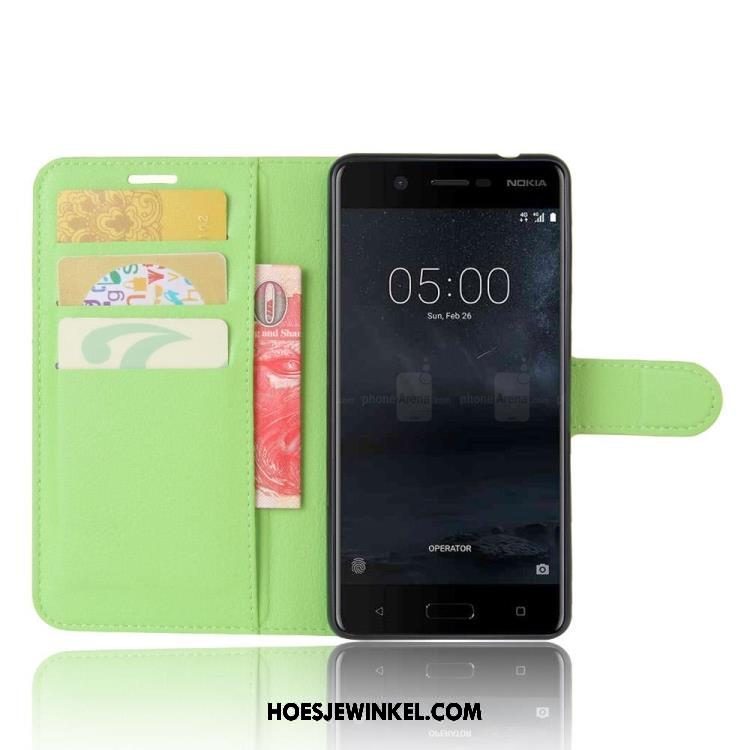 Nokia 5 Hoesje Bescherming Groen Mobiele Telefoon, Nokia 5 Hoesje Kaart Leren Etui