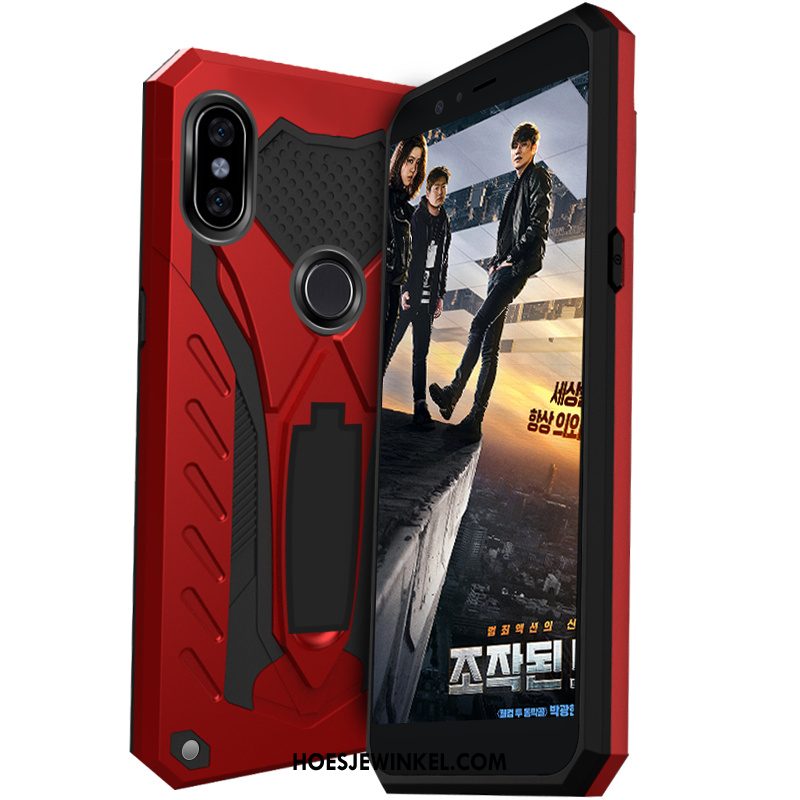 Redmi Note 6 Pro Hoesje Schrobben Pu Bescherming, Redmi Note 6 Pro Hoesje Anti-fall Rood Beige