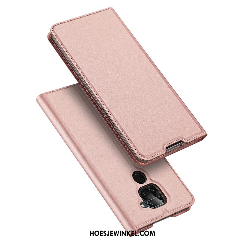 Redmi Note 9 Hoesje Magnetisch Clamshell Leren Etui, Redmi Note 9 Hoesje Mobiele Telefoon Roze Beige