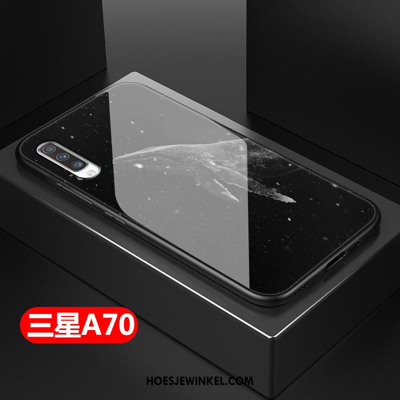 Samsung Galaxy A70 Hoesje Eenvoudige Persoonlijk Zwart, Samsung Galaxy A70 Hoesje Trendy Merk All Inclusive