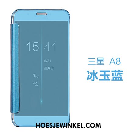Samsung Galaxy A8 Hoesje Draak Spiegel Folio, Samsung Galaxy A8 Hoesje Mobiele Telefoon Blauw