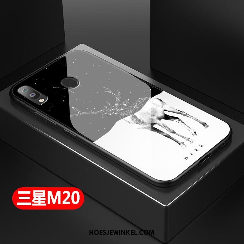 Samsung Galaxy M20 Hoesje Glas Bescherming Siliconen, Samsung Galaxy M20 Hoesje Zacht Zwart