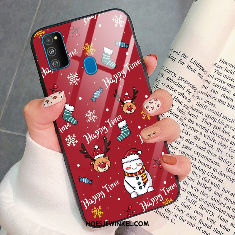 Samsung Galaxy M30s Hoesje Glas Bescherming Kerstmis, Samsung Galaxy M30s Hoesje All Inclusive Rood