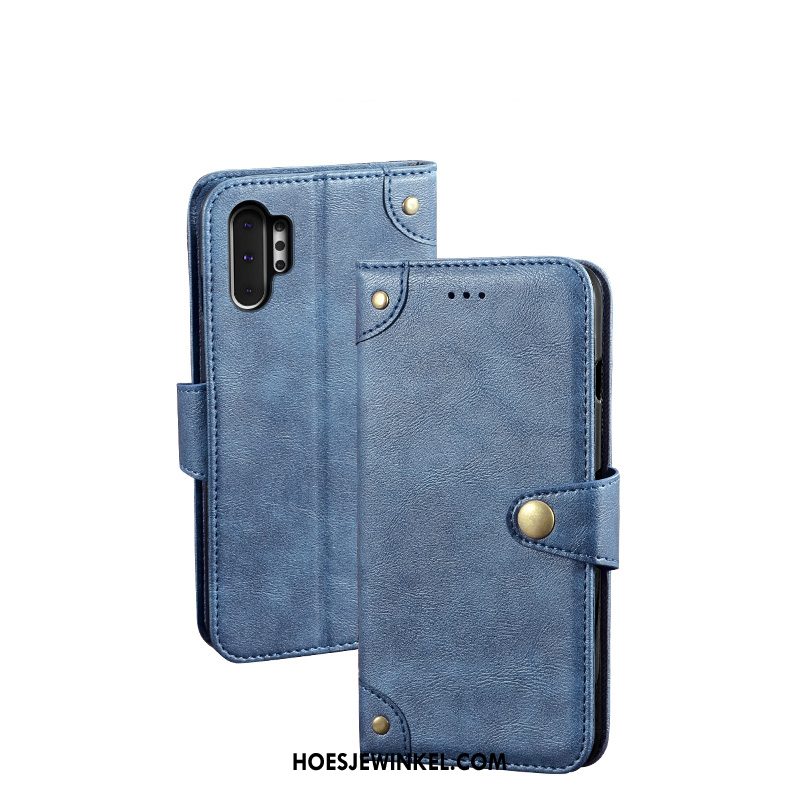 Samsung Galaxy Note 10+ Hoesje Hoes Folio Portemonnee, Samsung Galaxy Note 10+ Hoesje Blauw Vintage