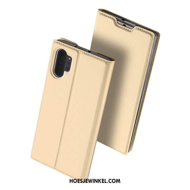 Samsung Galaxy Note 10+ Hoesje Leren Etui Kaart Ster, Samsung Galaxy Note 10+ Hoesje Goud Folio