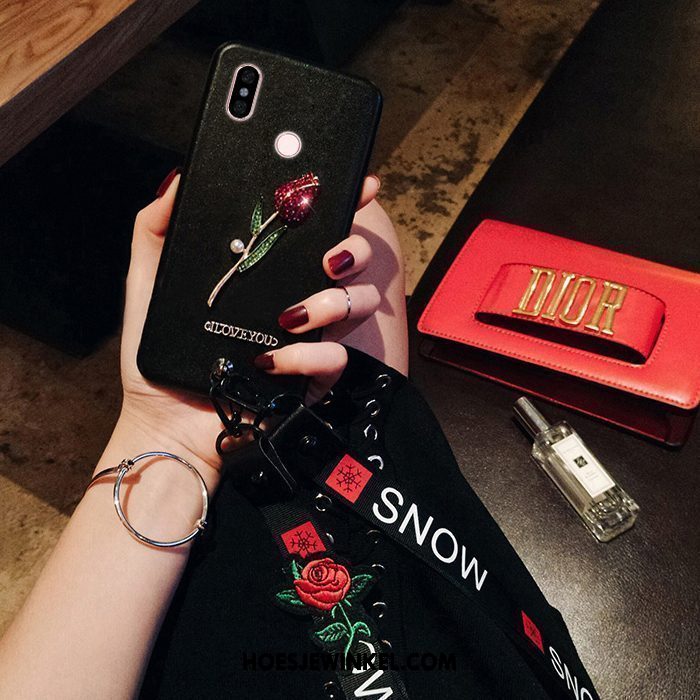 Xiaomi Redmi Note 5 Hoesje Hanger Bloemen Mobiele Telefoon, Xiaomi Redmi Note 5 Hoesje Zwart Siliconen Beige