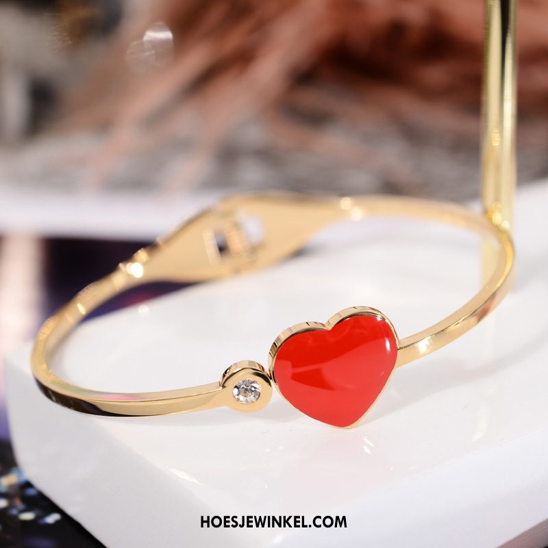 Armbanden Dames Vrouwen Hart Accessoires, Armbanden Trend Kleur Rot Gelb Gold