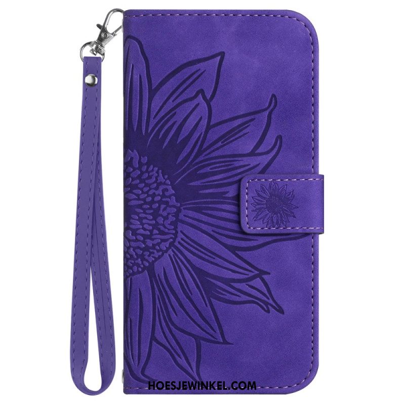 Bescherming Hoesje Oneplus 12 5g Zonnebloemprint Met Riempje