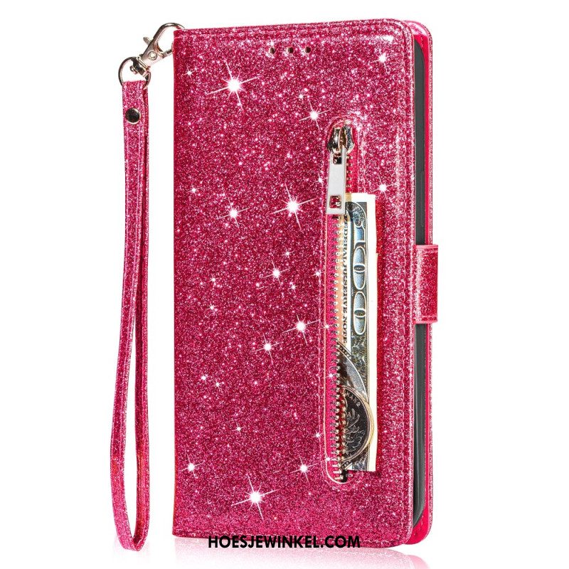 Bescherming Hoesje Samsung Galaxy A55 5g Glittertasje Met Riempje