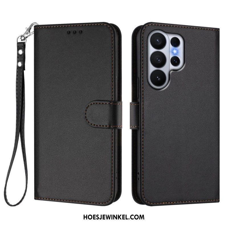 Bescherming Hoesje Samsung Galaxy S26 Ultra Effen Leerlook Met Riempje