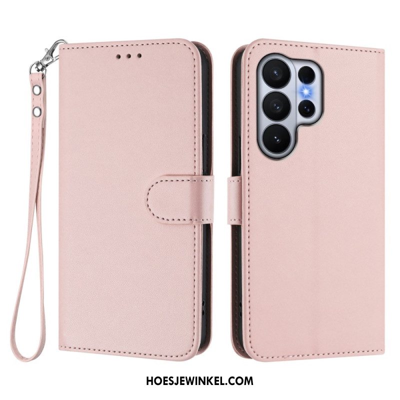 Bescherming Hoesje Samsung Galaxy S26 Ultra Effen Leerlook Met Riempje