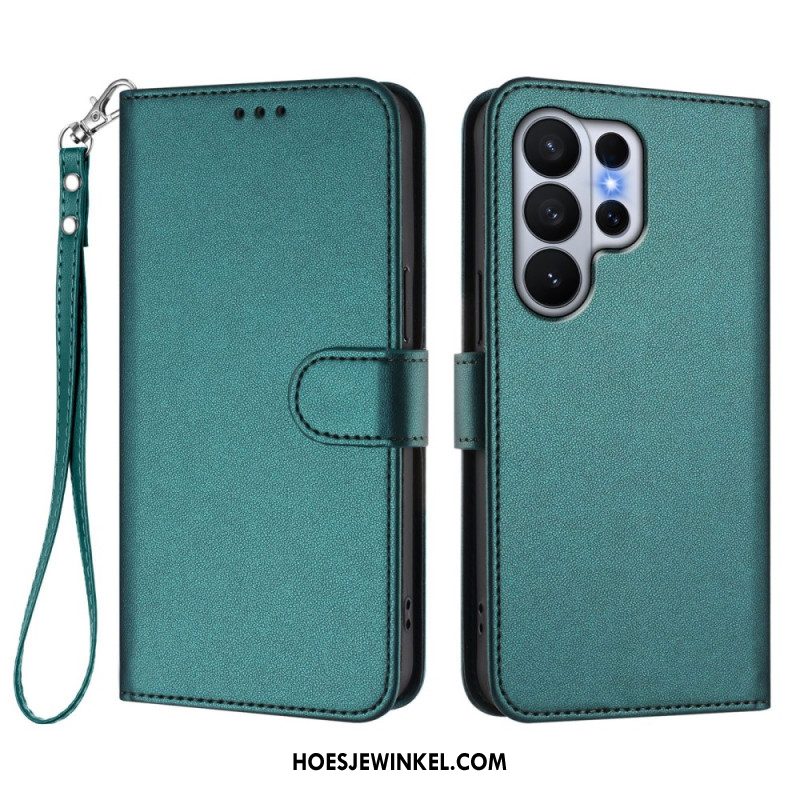 Bescherming Hoesje Samsung Galaxy S26 Ultra Effen Leerlook Met Riempje