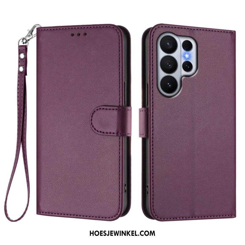 Bescherming Hoesje Samsung Galaxy S26 Ultra Effen Leerlook Met Riempje