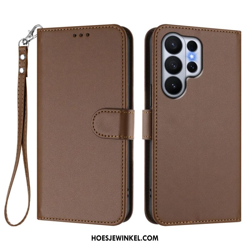 Bescherming Hoesje Samsung Galaxy S26 Ultra Effen Leerlook Met Riempje