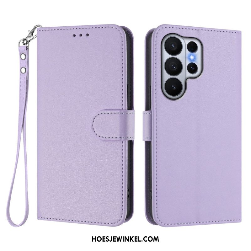 Bescherming Hoesje Samsung Galaxy S26 Ultra Effen Leerlook Met Riempje