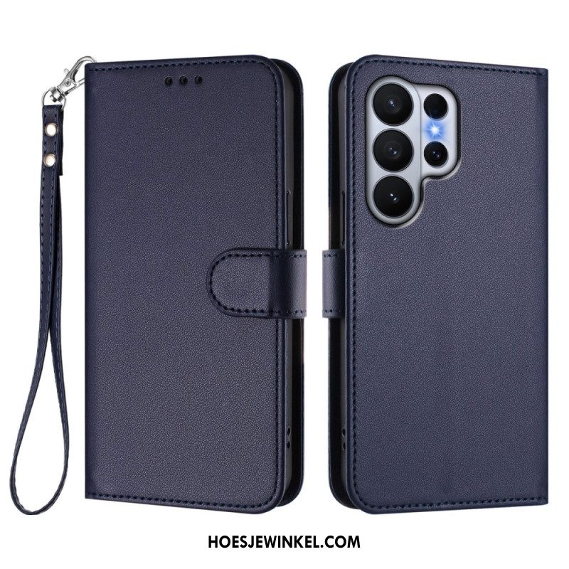 Bescherming Hoesje Samsung Galaxy S26 Ultra Effen Leerlook Met Riempje