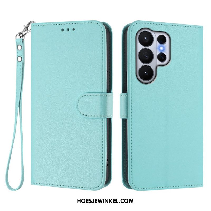 Bescherming Hoesje Samsung Galaxy S26 Ultra Effen Leerlook Met Riempje