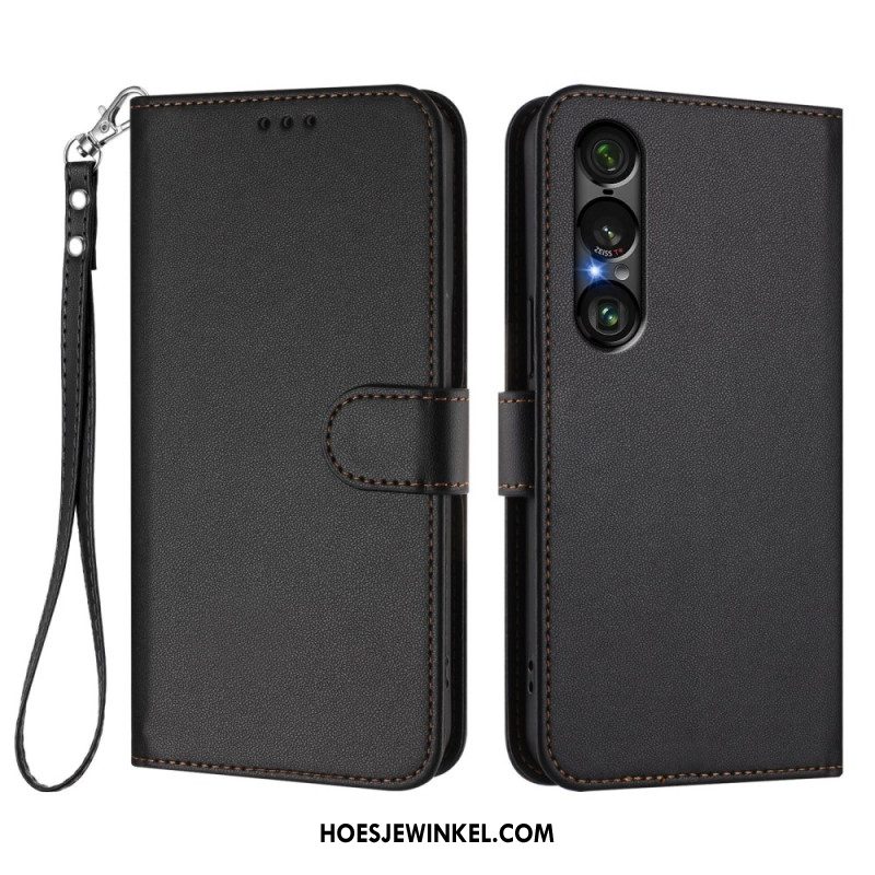 Bescherming Hoesje Sony Xperia 1 Vii Lederlook Met Koord