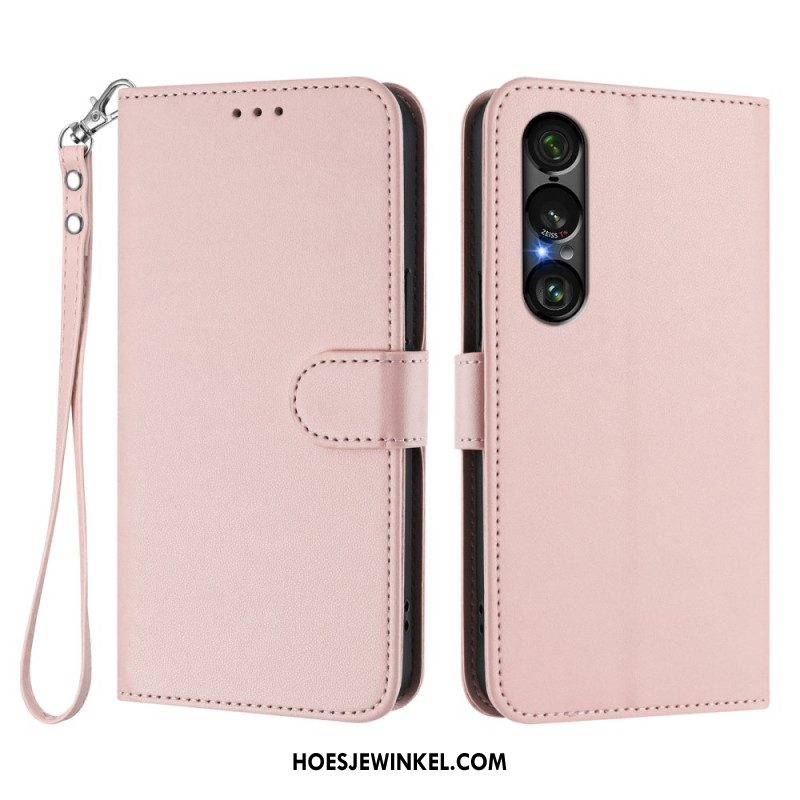 Bescherming Hoesje Sony Xperia 1 Vii Lederlook Met Koord