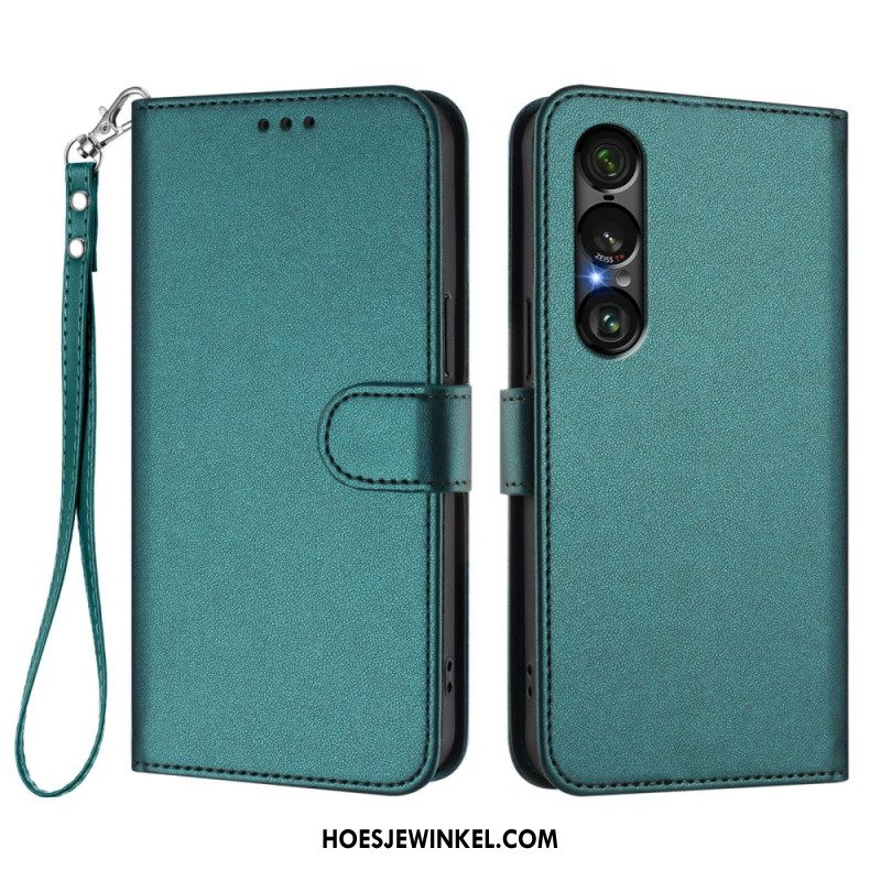 Bescherming Hoesje Sony Xperia 1 Vii Lederlook Met Koord