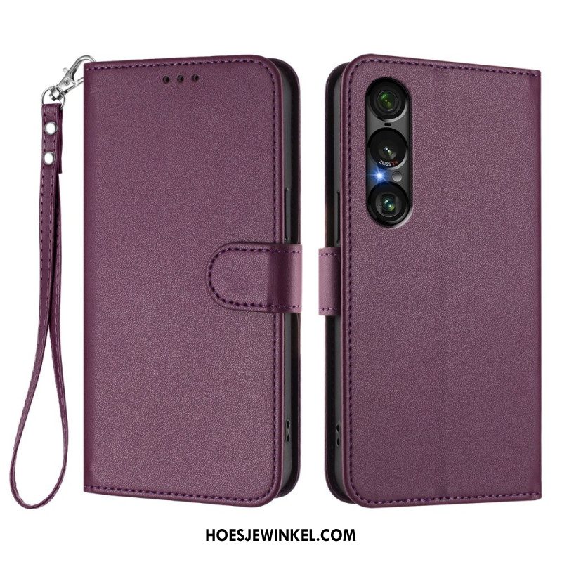 Bescherming Hoesje Sony Xperia 1 Vii Lederlook Met Koord