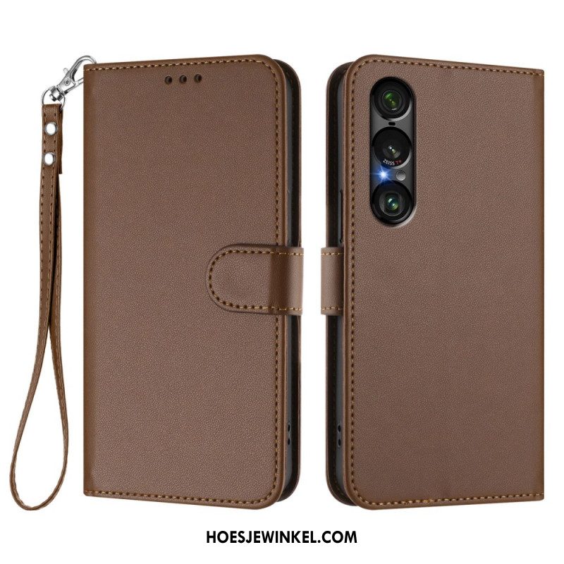 Bescherming Hoesje Sony Xperia 1 Vii Lederlook Met Koord