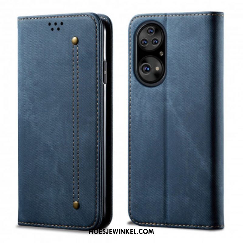 Bescherming Hoesje voor Huawei P50 Pro Folio-hoesje De Textuur Van Jeans Van Het Leer Van Het Imitatieleer